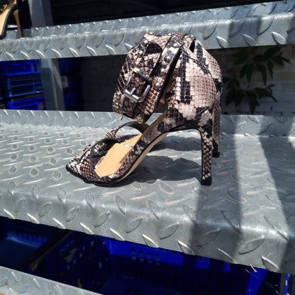 AllSaints Alma Snake Effect Leather Sandals Taupe Grey UK 3