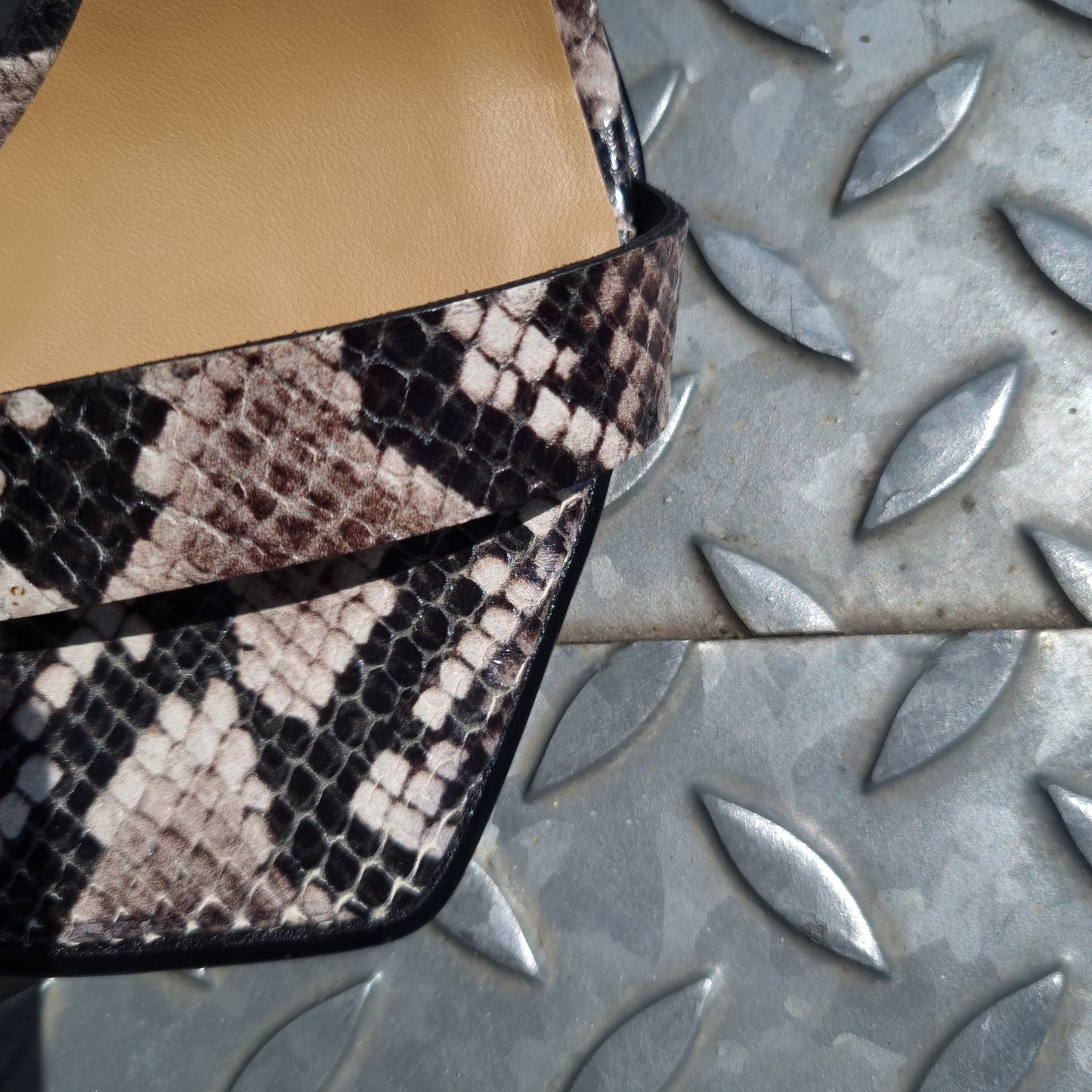 AllSaints Alma Snake Effect Leather Sandals Taupe Grey UK 3