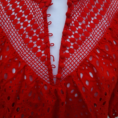 AllSaints Tila Bright Red Broderie Cotton Top UK Size 8 EUR 36