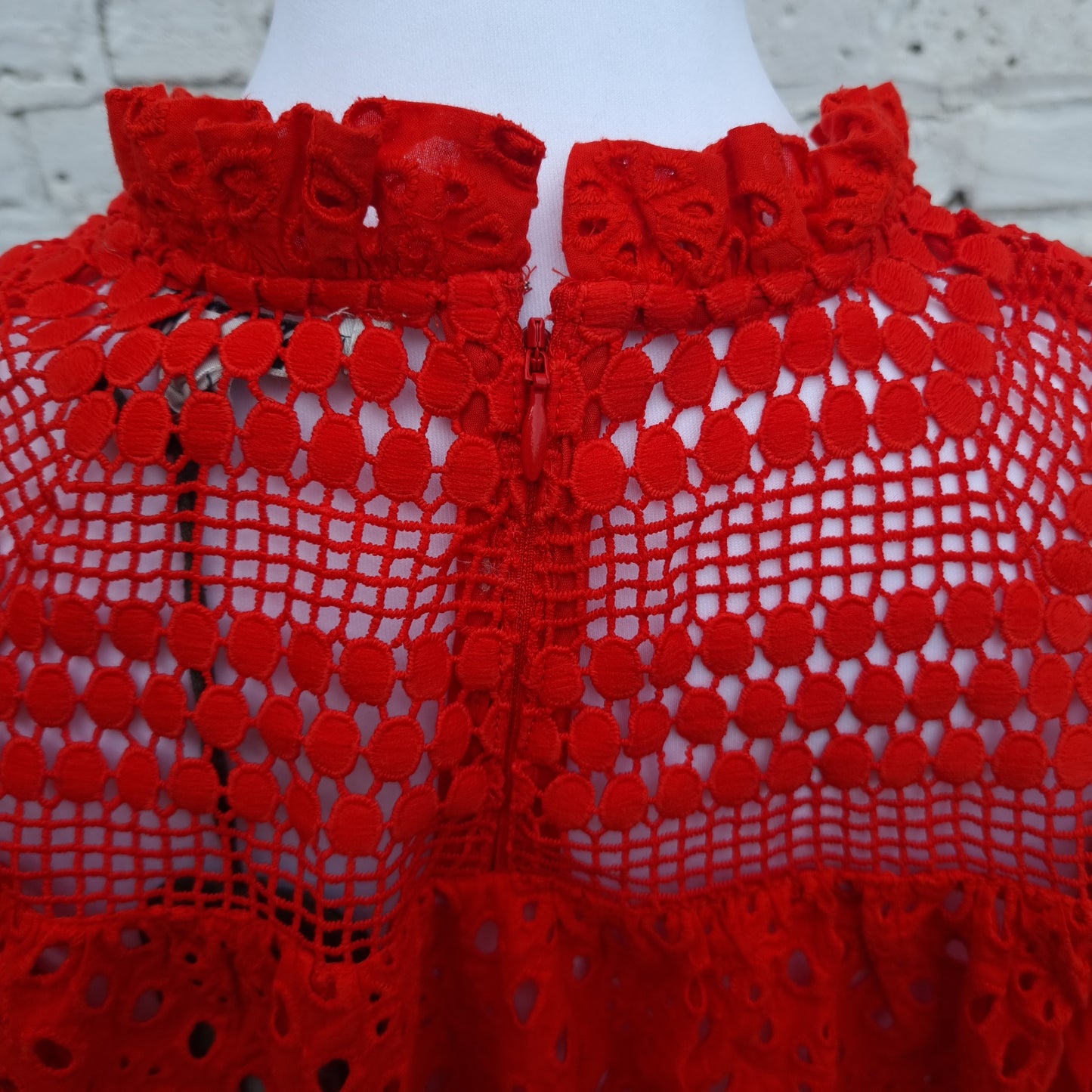 AllSaints Tila Bright Red Broderie Cotton Top UK Size 8 EUR 36