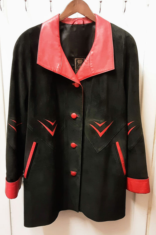 Vintage Royal Leather Black Suede and Red Leather Jacket size S