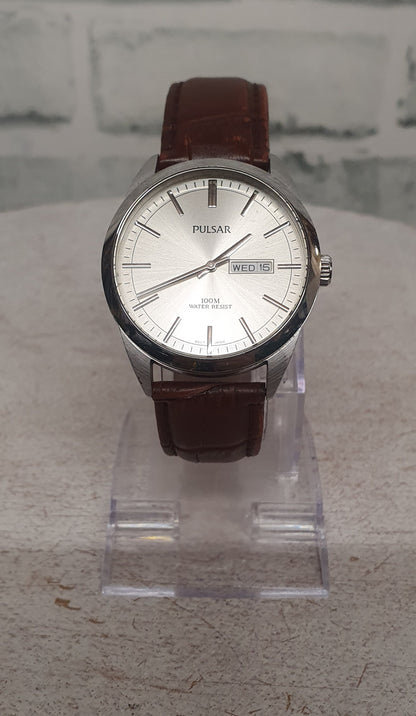Pulsar Brown Leather Strap Mens Watch