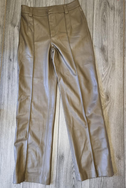 Zara Francoise Faux Leather Full Length Straight Leg Trousers Size Medium BNWT