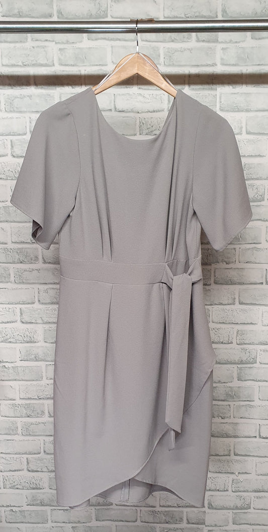 Closet London Tie Front Drape Grey Skirt Dress Size 14 BNWT