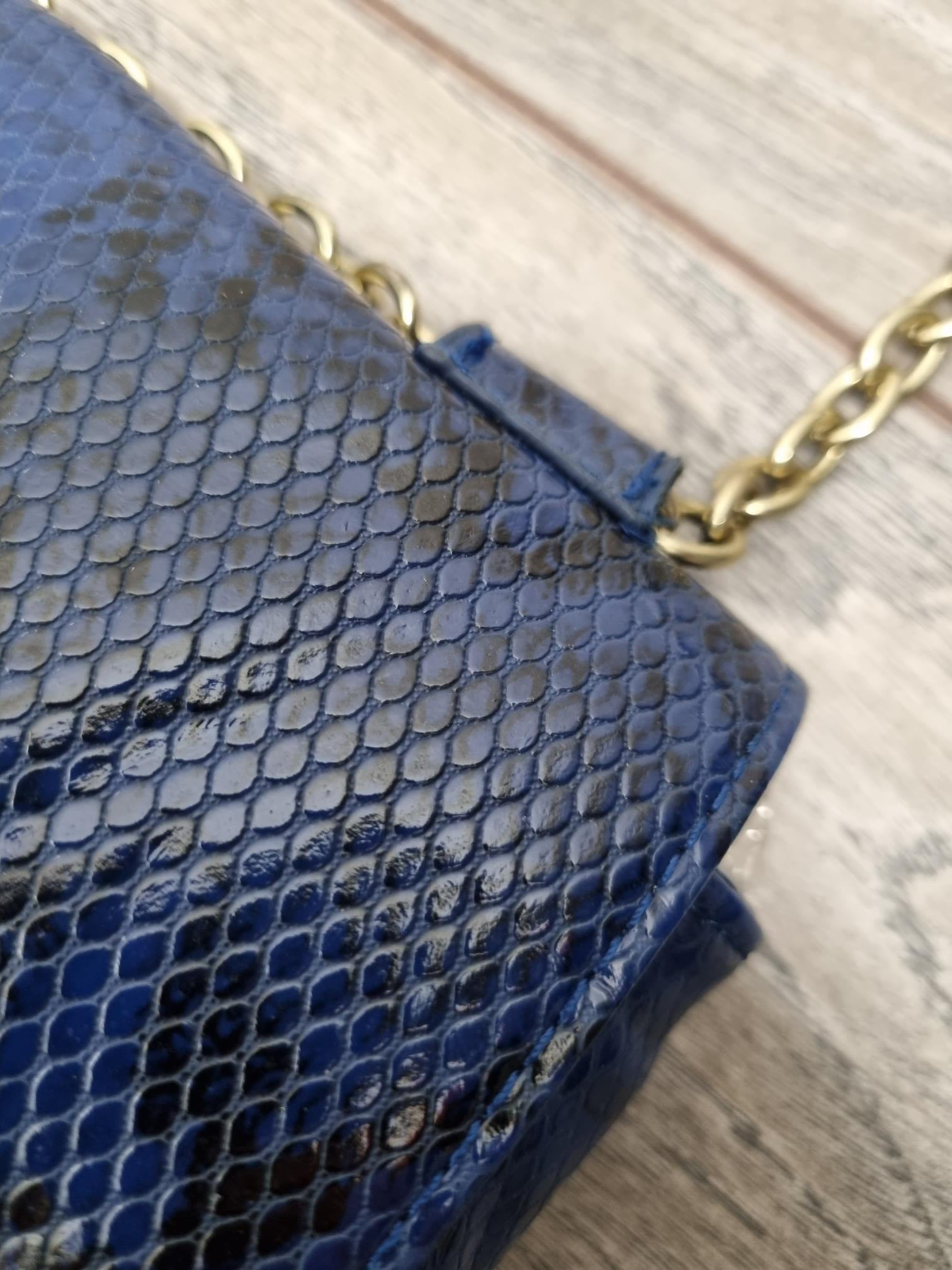 Linea Blue Faux Snakeskin Crossbody Bag with Chain Strap Shop