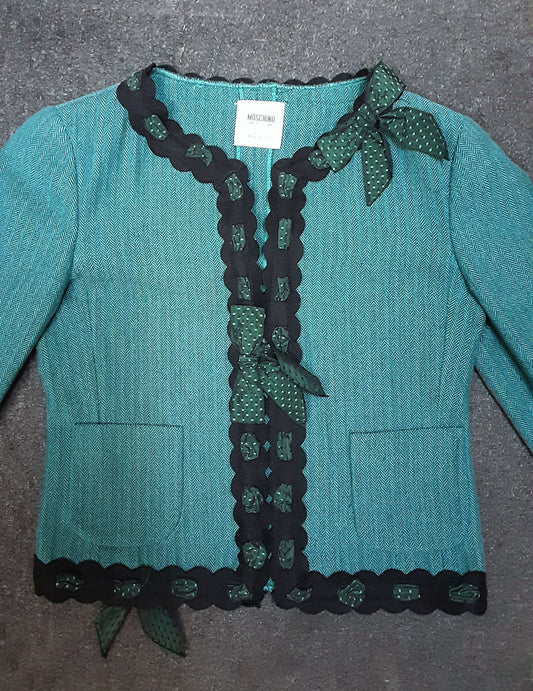 Moschino Cheap & Chic Teal Cotton Mohair Wool Suit size 10