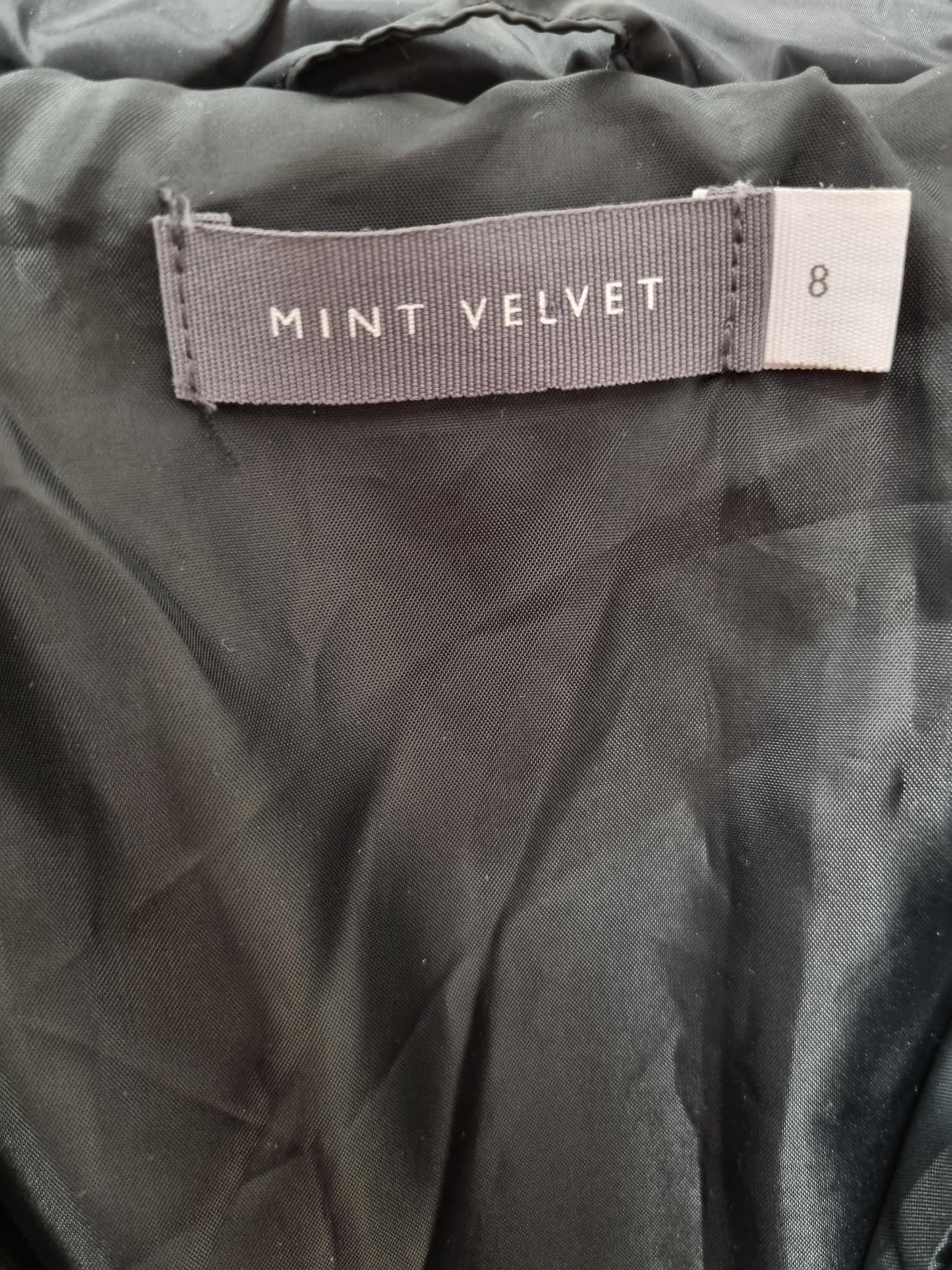 Mint Velvet Black Faux Fur Trim Hooded Puffer Jacket Size 8