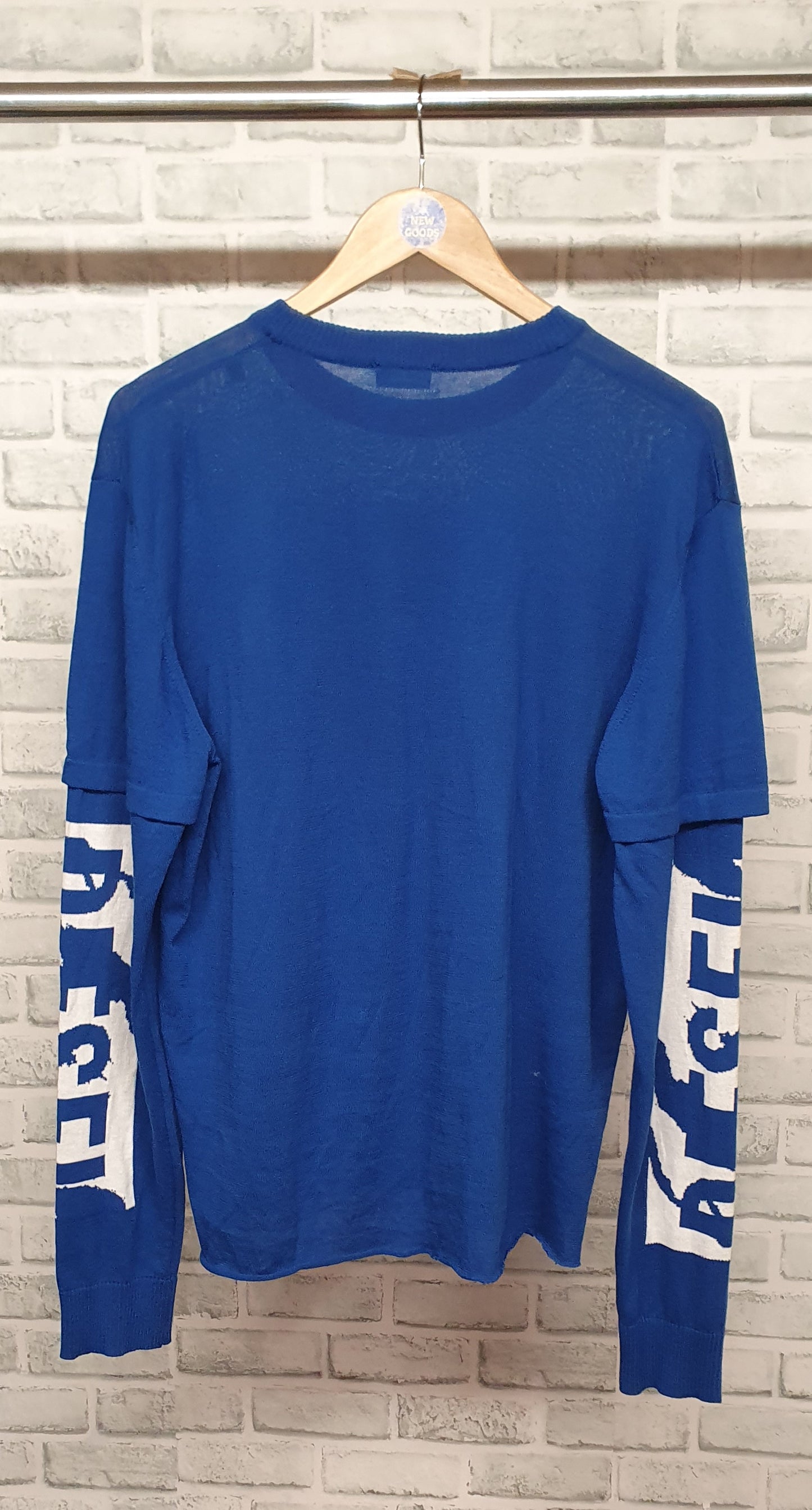 Diesel Fine Knit Long Sleeve Detail Raw Hem Blue T-Shirt Size Medium