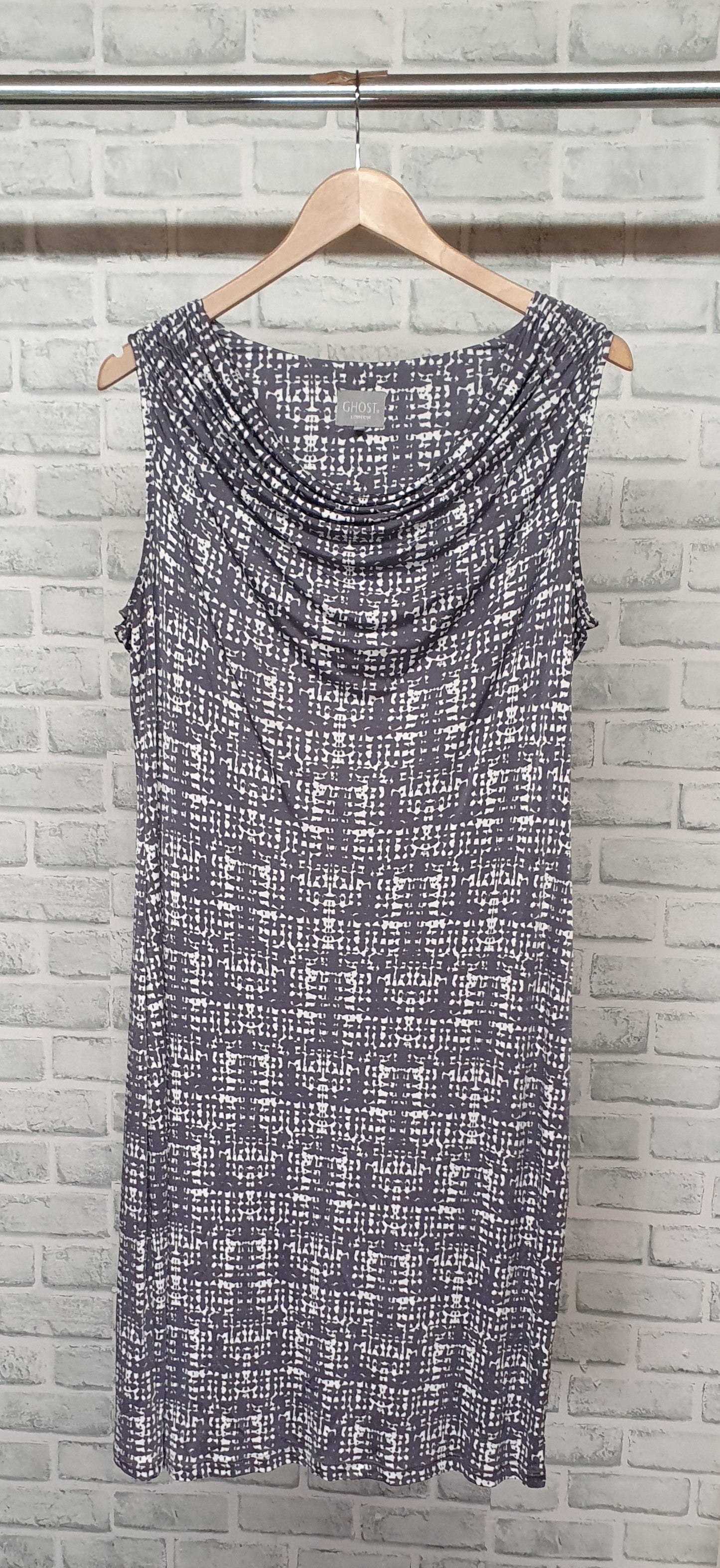 Ghost London Cowl Neck Grey Midi Shift Dress Size 18