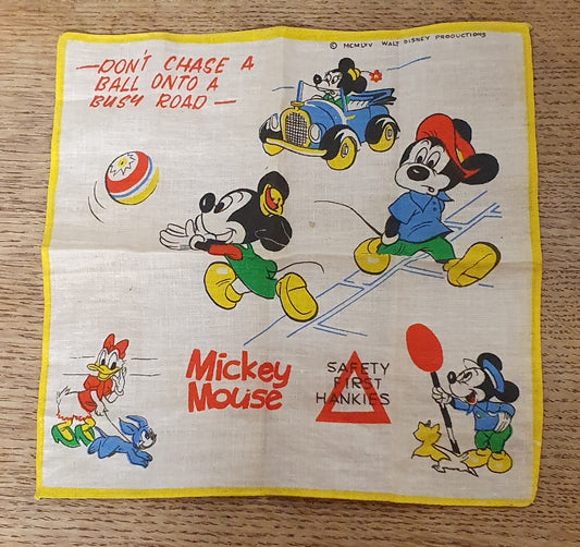 Disney Mickey Mouse Safety First Hankies 'Don't Chase a Ball onto a Busy Road' Handkerchief 1965
