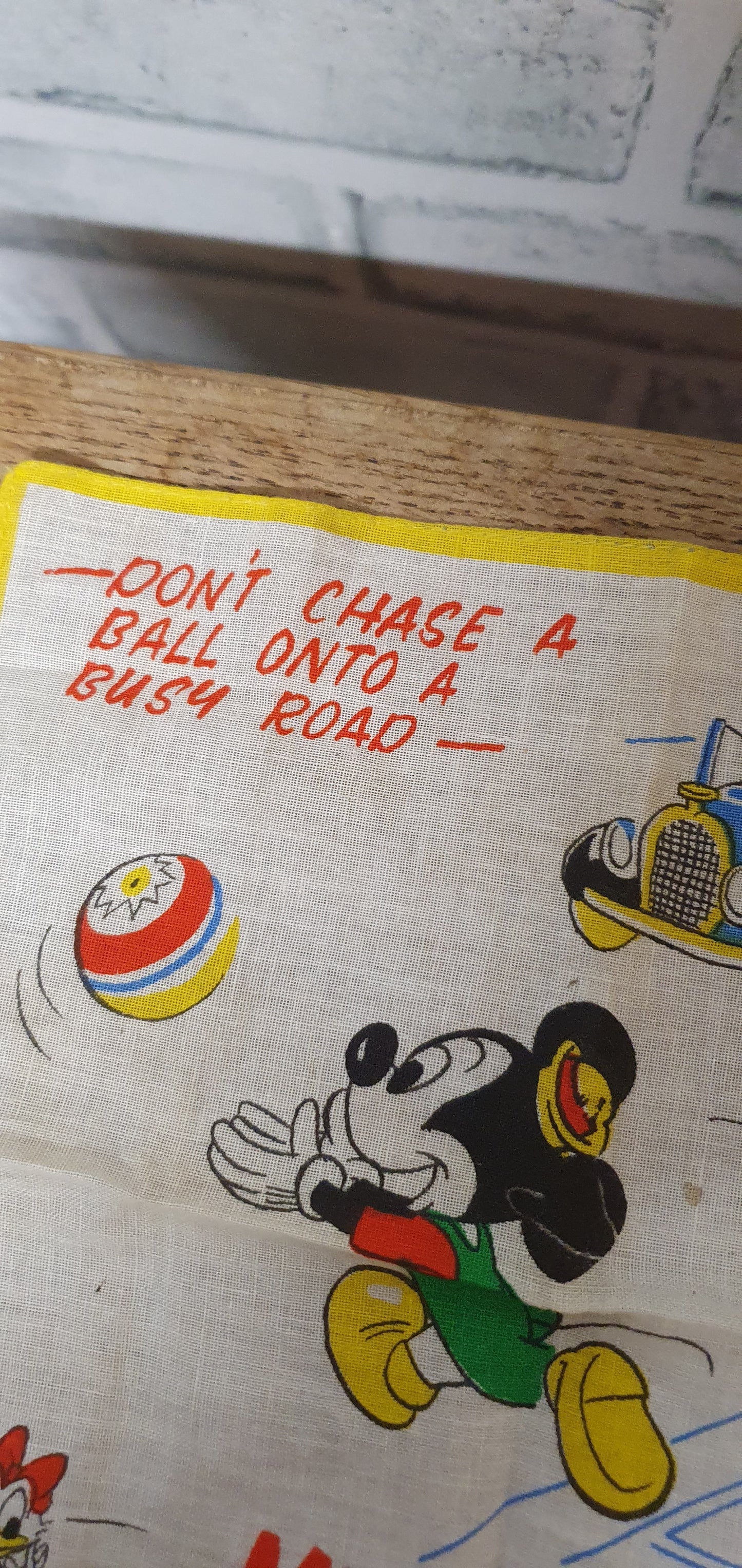 Disney Mickey Mouse Safety First Hankies 'Don't Chase a Ball onto a Busy Road' Handkerchief 1965