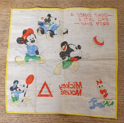 Disney Mickey Mouse Safety First Hankies 'Don't Chase a Ball onto a Busy Road' Handkerchief 1965