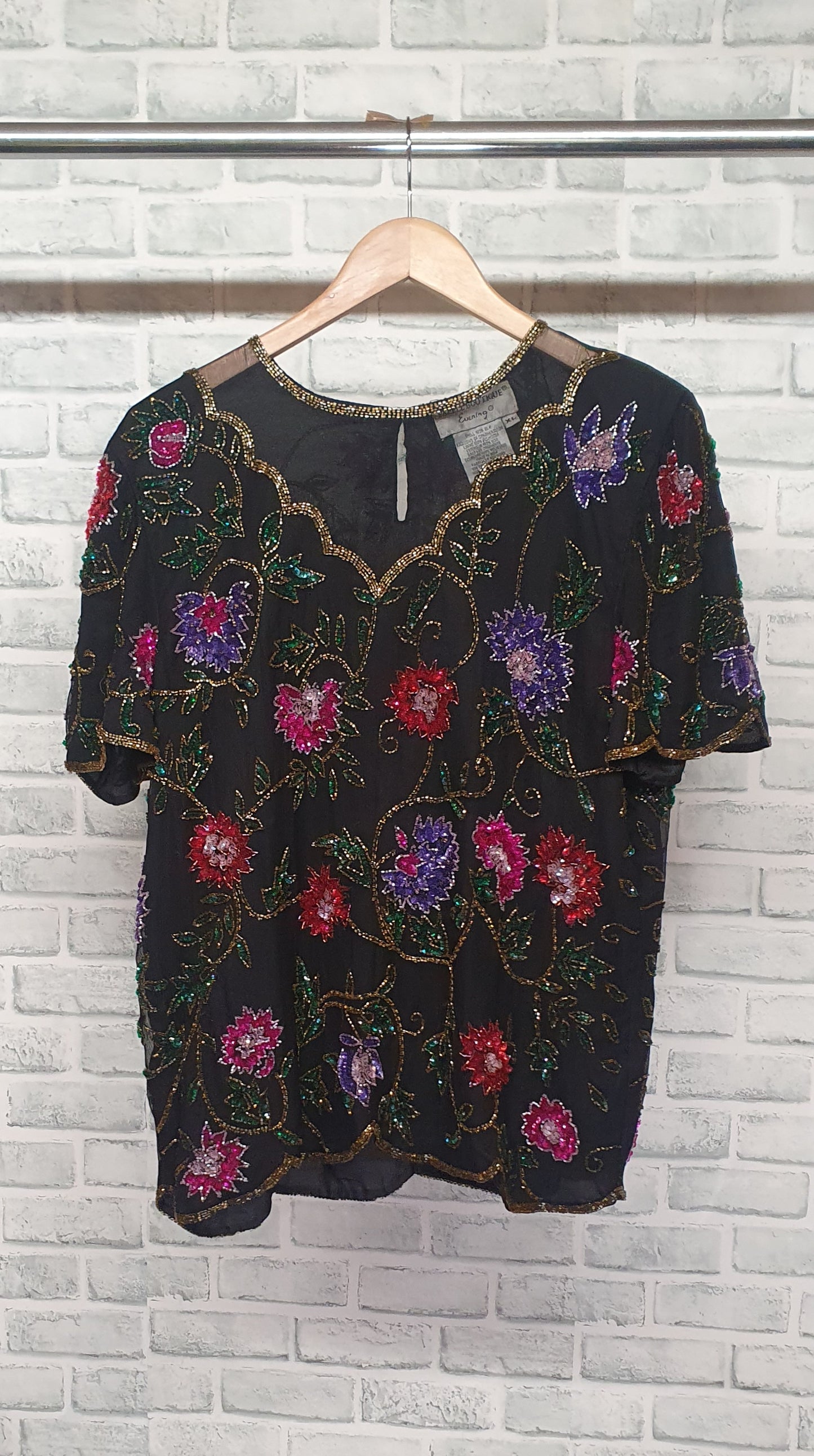 Vintage Papell Boutique Evening  Beaded Silk Blouse Size XL