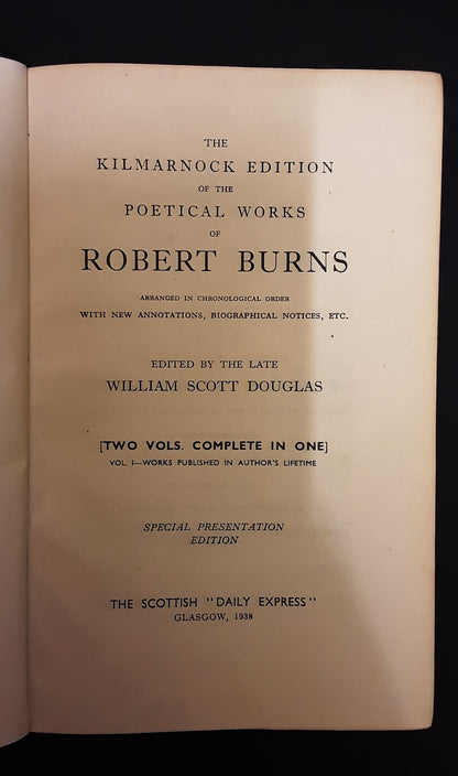 The Kilmarnock Edition of the Poetical Works of Robert Burns, The Scottish Daily Press Glasgow 1938