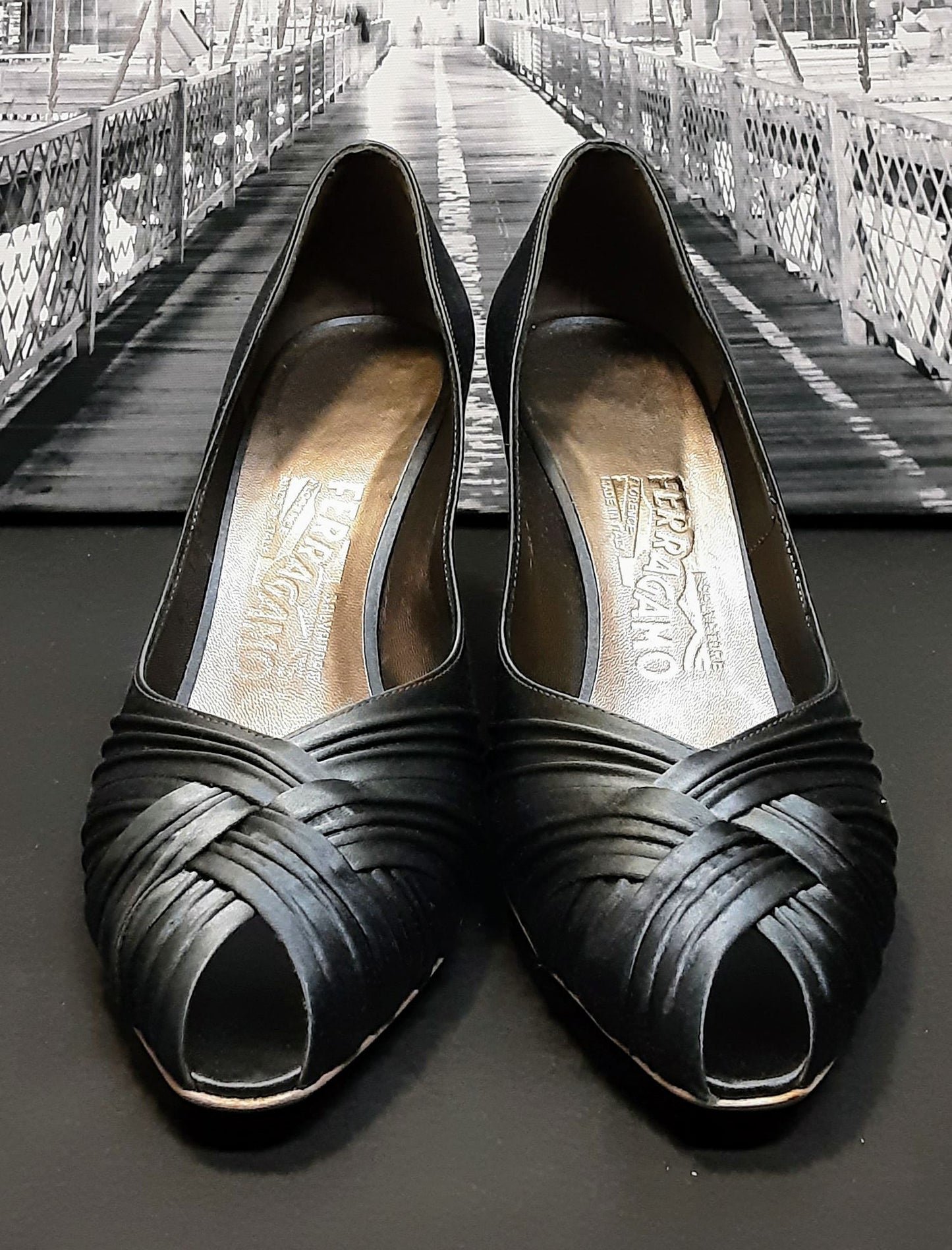 NEW Salvatore Ferragamo Smokey Grey Satin Heel Shoes size 4