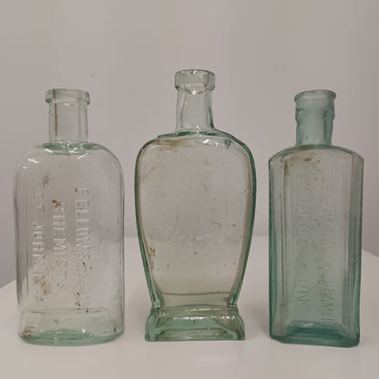 Three Collectable Victorian Green Glass Bottles