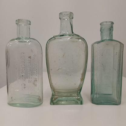 Three Collectable Victorian Green Glass Bottles