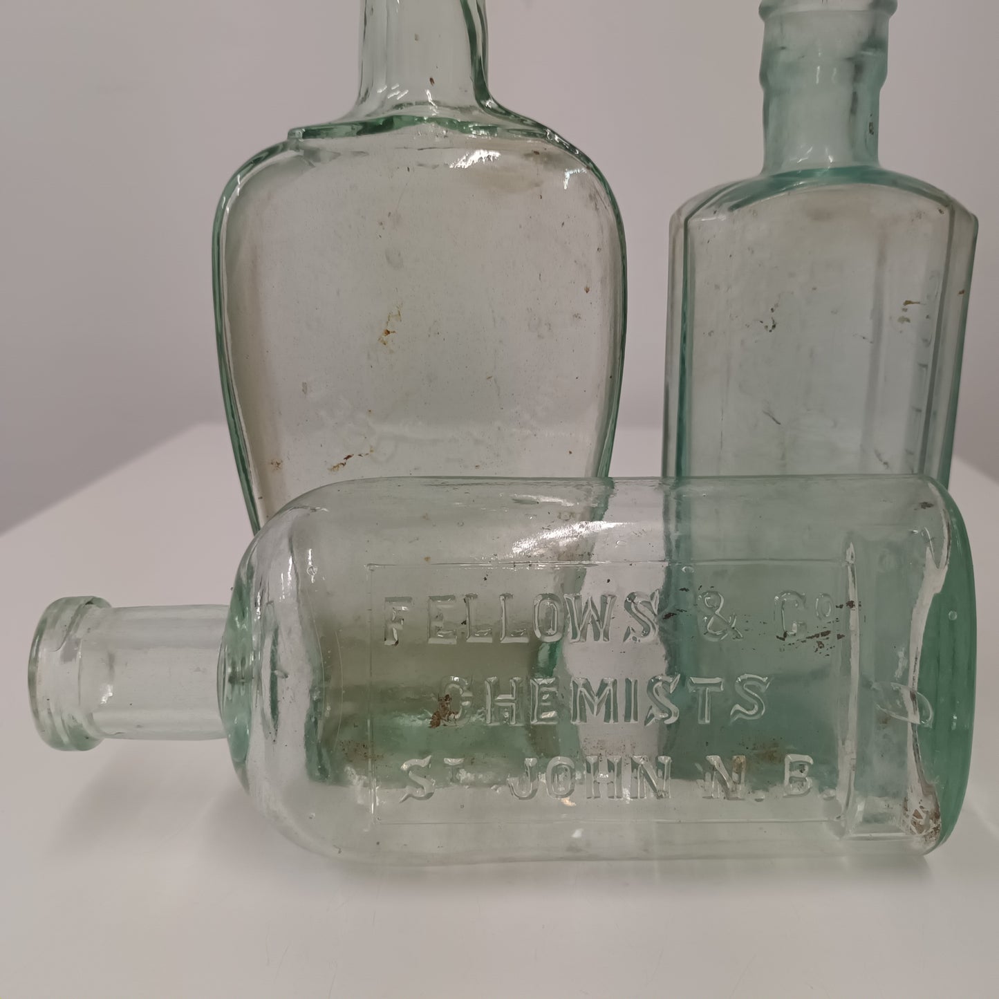 Three Collectable Victorian Green Glass Bottles