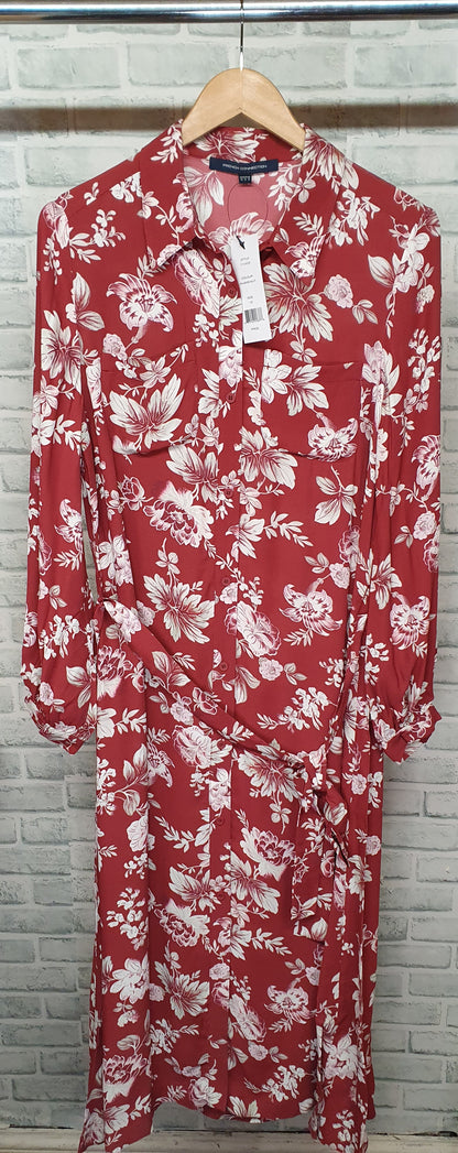 French Connection Red Floral Midi Shirt Dress Size 12 BNWT