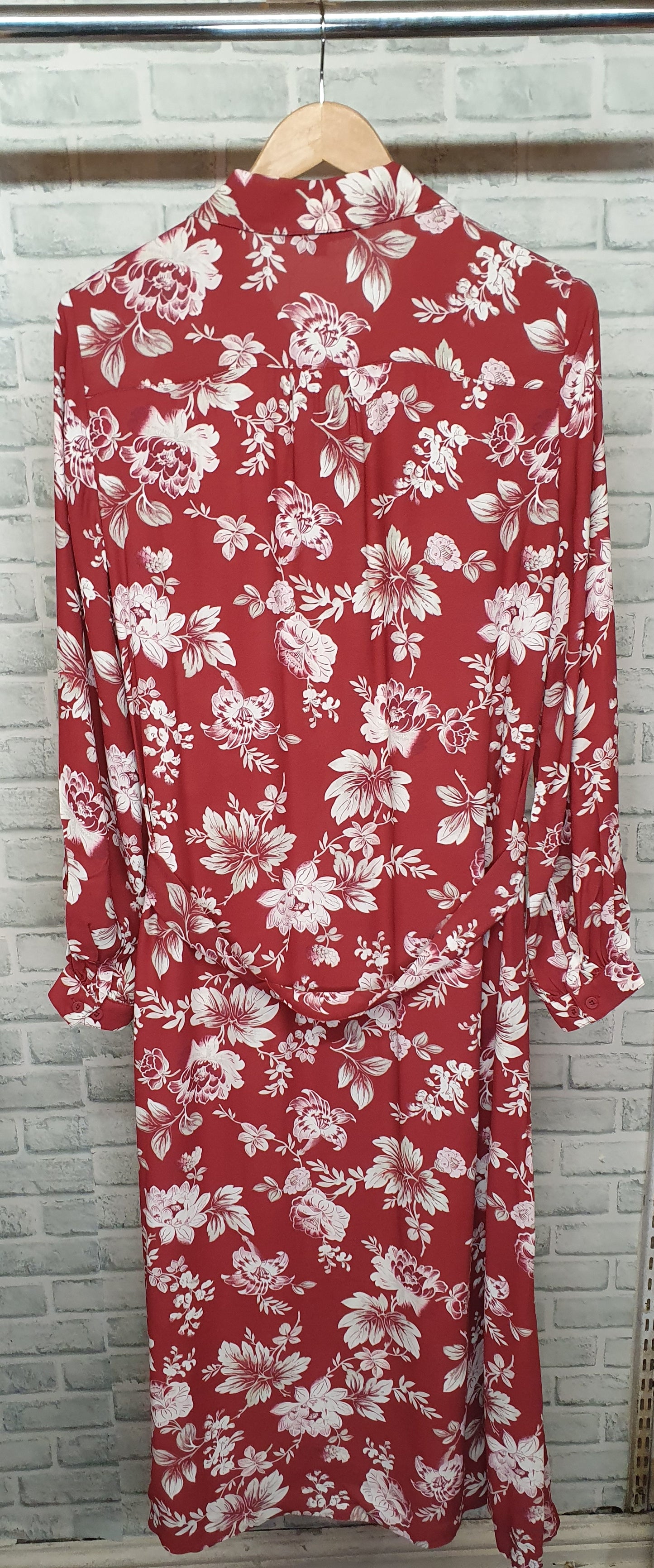 French Connection Red Floral Midi Shirt Dress Size 12 BNWT