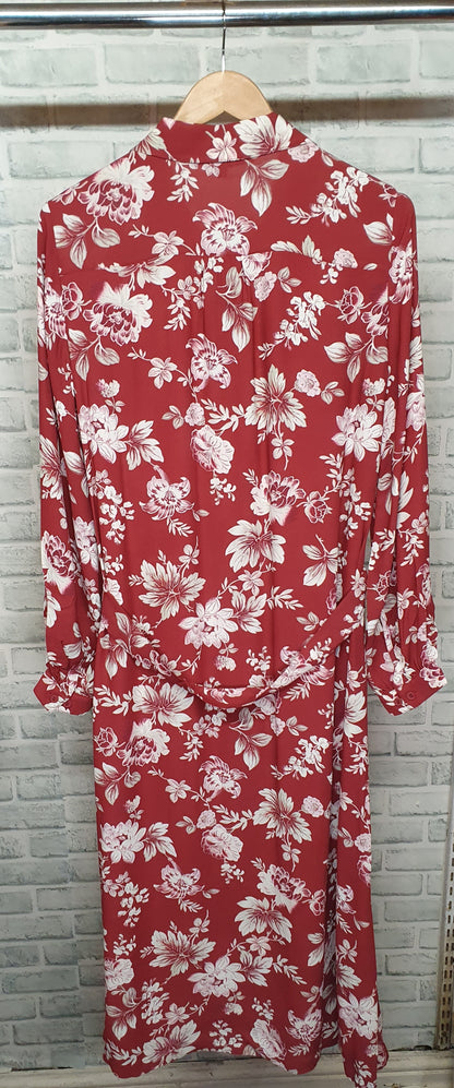 French Connection Red Floral Midi Shirt Dress Size 10 BNWT