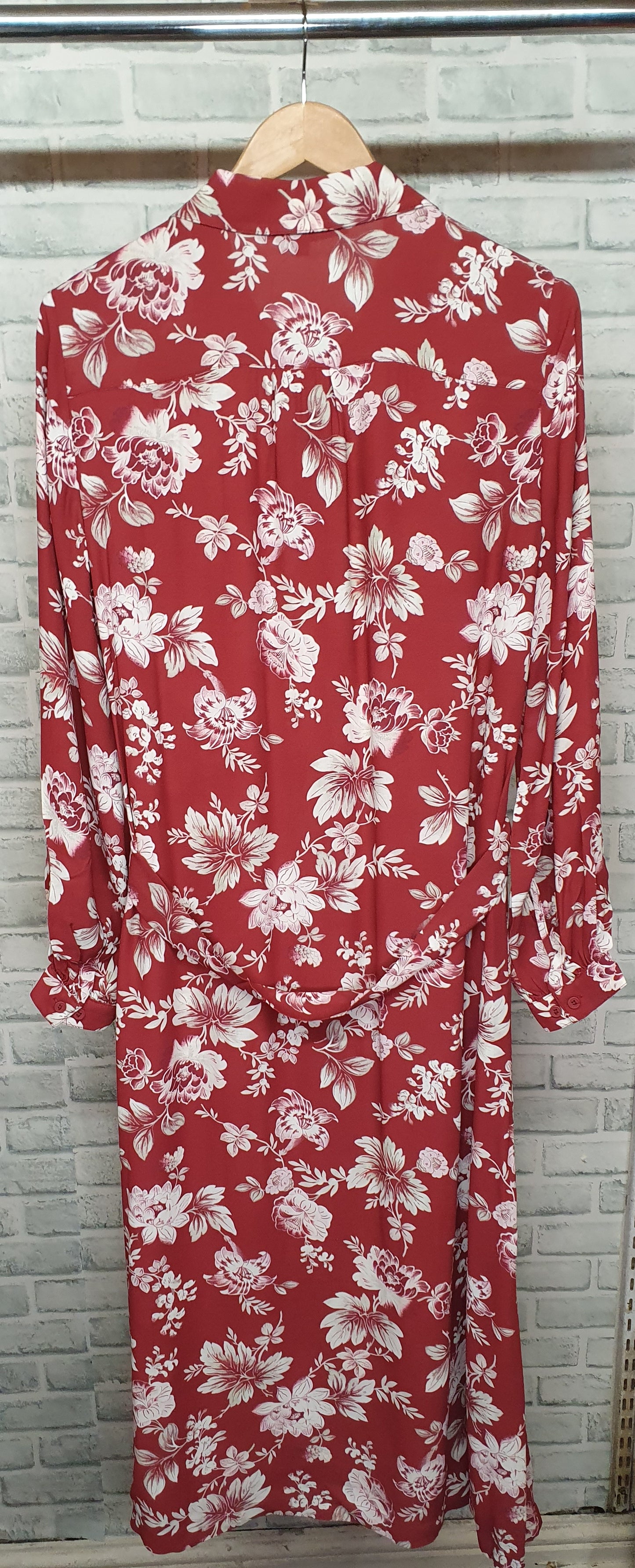 French Connection Red Floral Midi Shirt Dress Size 12 BNWT