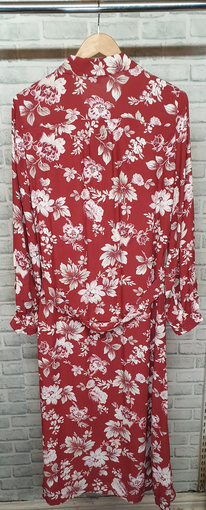 French Connection Red Floral Midi Shirt Dress Size 10 BNWT