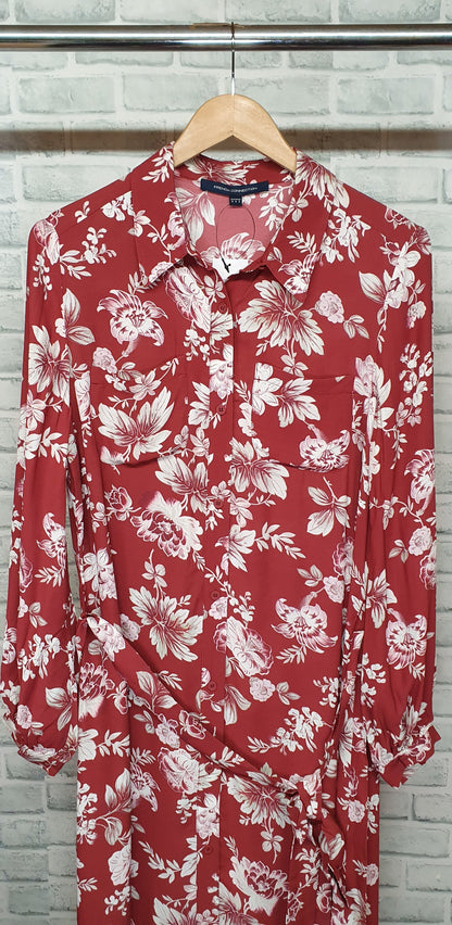 French Connection Red Floral Midi Shirt Dress Size 10 BNWT