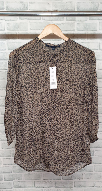 French Connection Sheer Leopard Print Blouse Size 12 BNWT