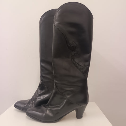Vintage 80's Black Leather Made In Italy Size 5 Boots