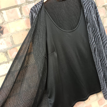 Bon Marche Size 24 Black Evening Top With Silver Sparkle Attached Jacket