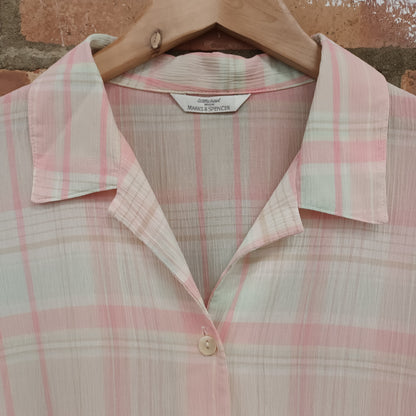 Vintage Marks & Spencer St Michael Pink Check Blouse Shirt