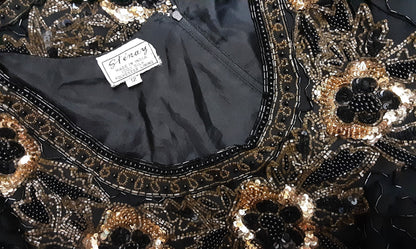 Sténay Vintage Black and Gold Silk Beaded Dress size 12