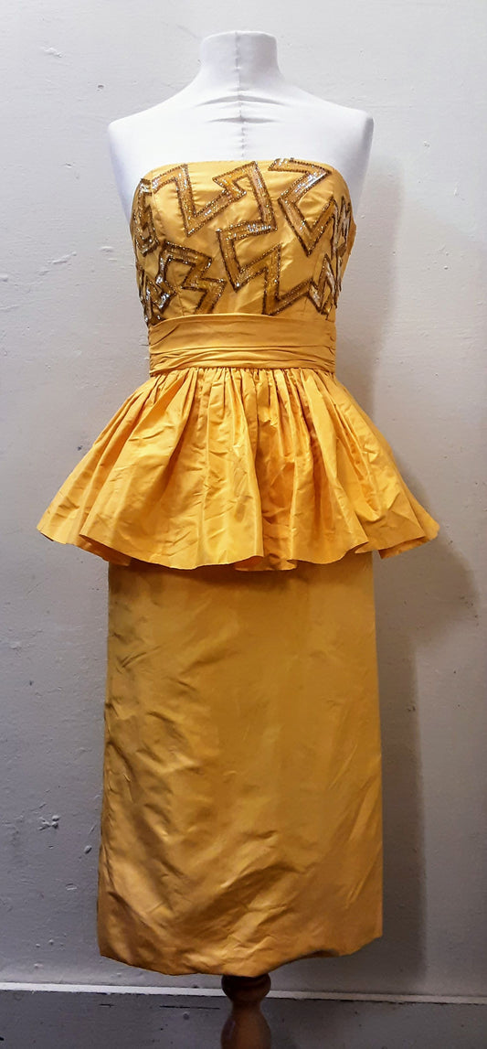 Jan Vanvelden Vintage Yellow Silk Embellished Dress size S