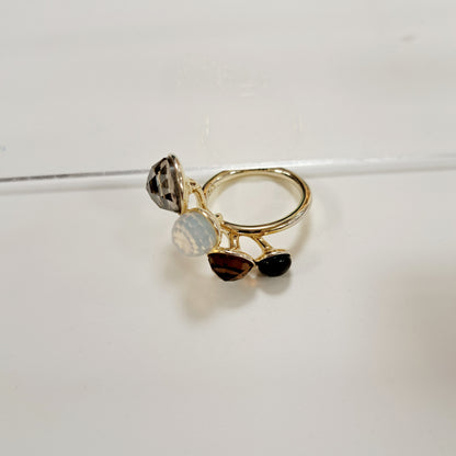 Swarovski Austrian Crystal Modern Abstract Cocktail Dress Ring Gold Tone