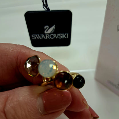 Swarovski Austrian Crystal Modern Abstract Cocktail Dress Ring Gold Tone