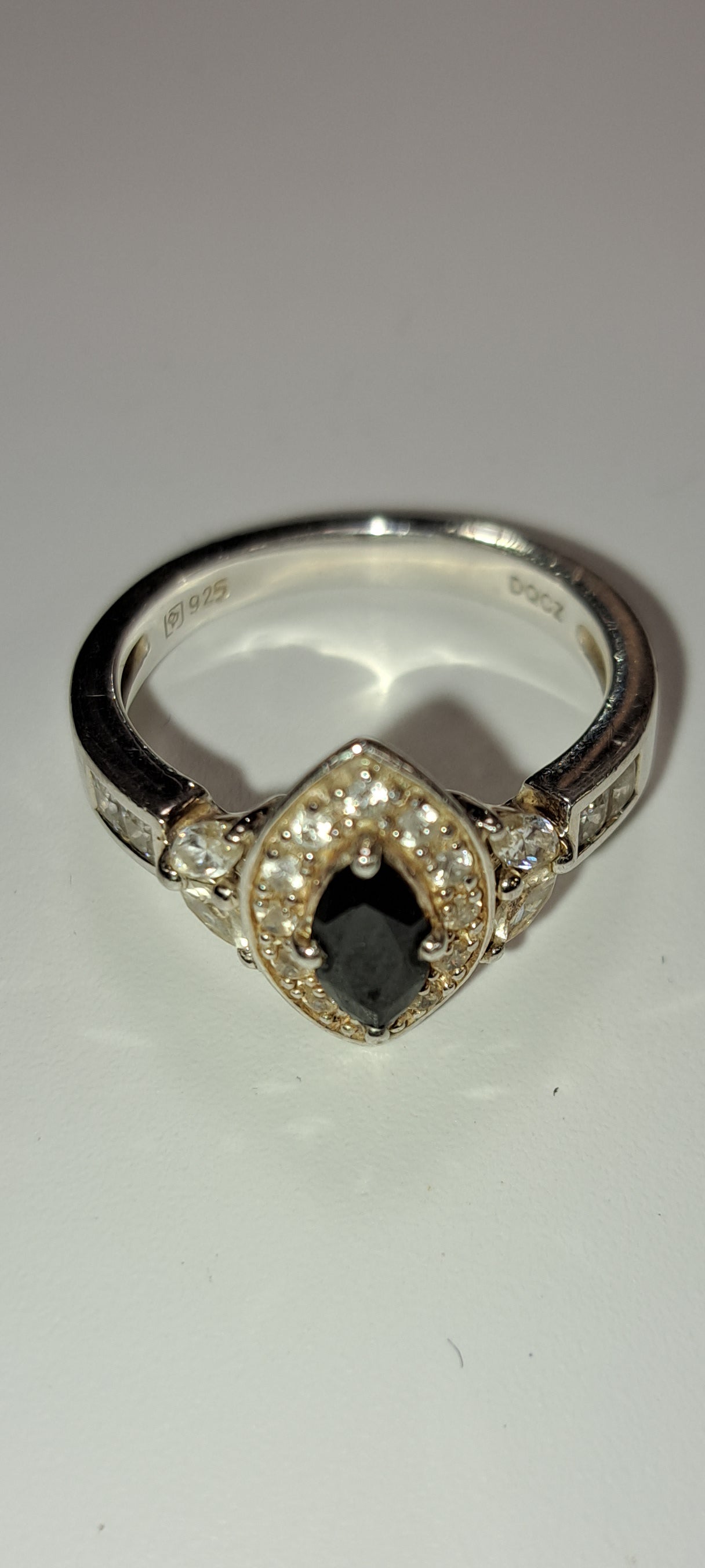 Sterling Silver Cubic Zirconia and Onyx Vintage Dress / Engagement Ring Boxed