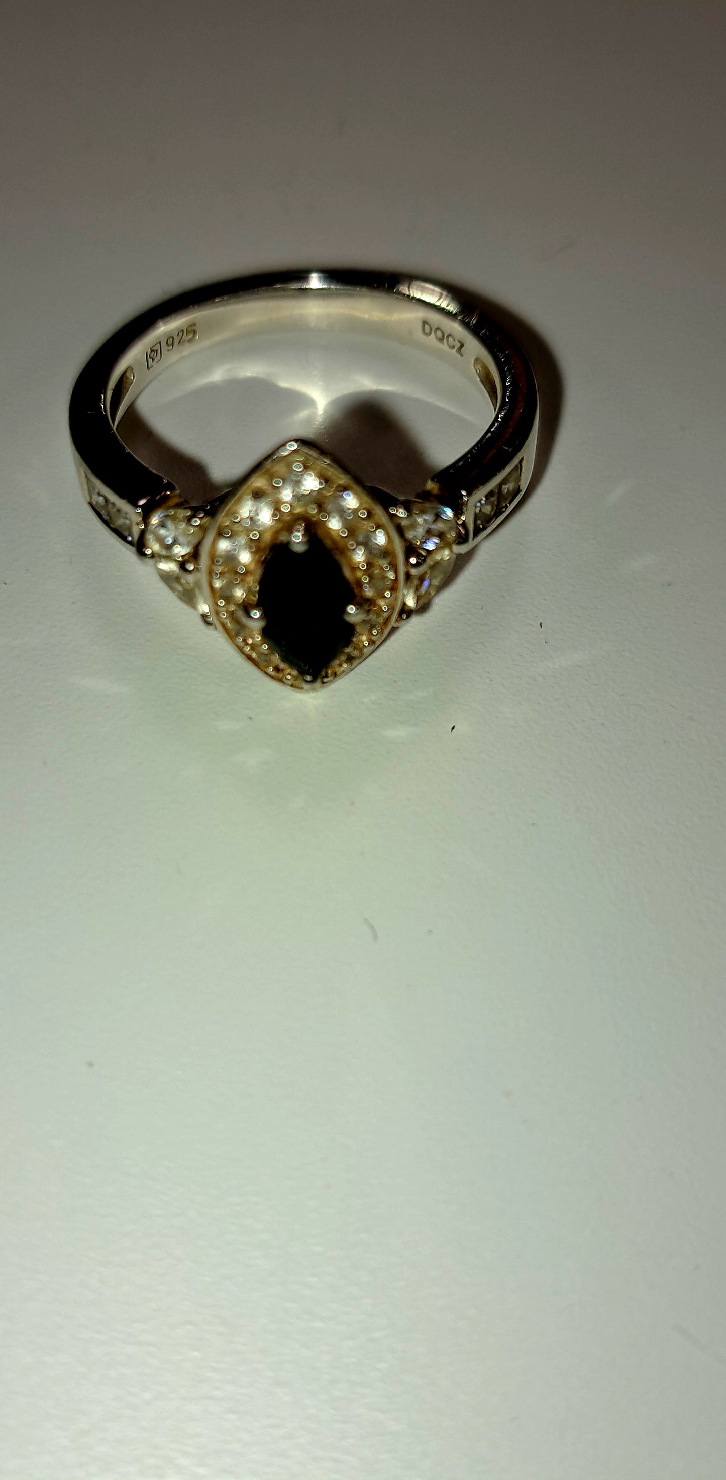 Sterling Silver Cubic Zirconia and Onyx Vintage Dress / Engagement Ring Boxed