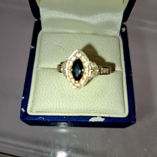 Sterling Silver Cubic Zirconia and Onyx Vintage Dress / Engagement Ring Boxed