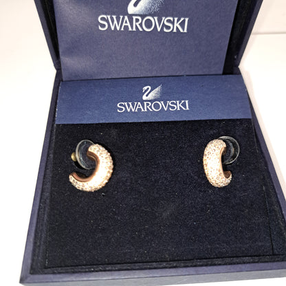 Swarovski Small Hoop Earings Gold Tone Plated white Crystal Encrusted