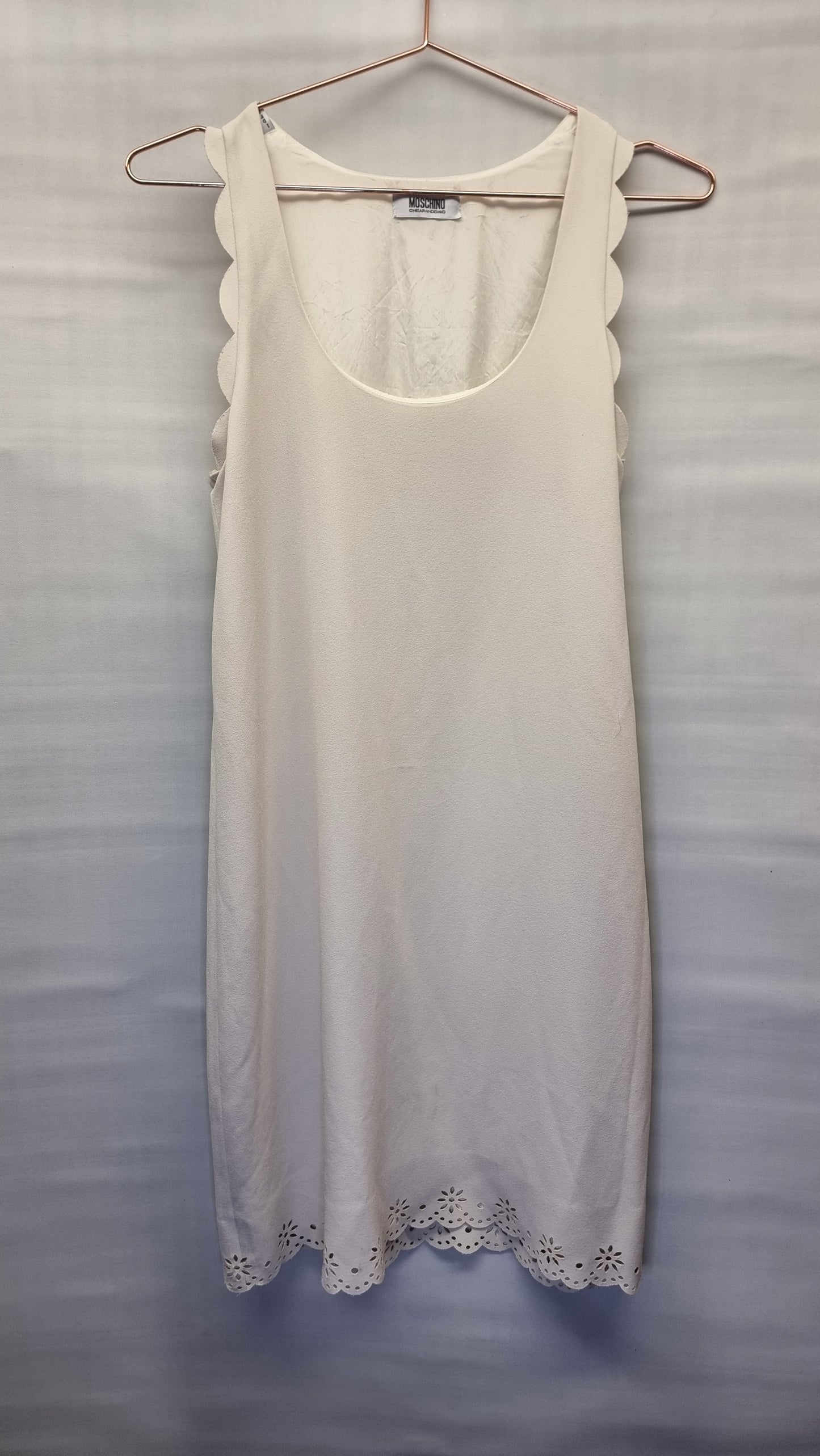Moschino women's beige/cream dress with scalloped edge, size 10