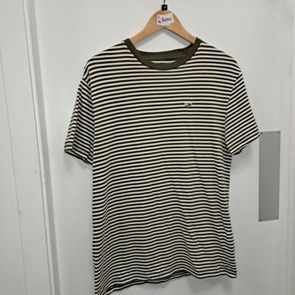 Tommy Hilfiger Tommy Jeans Stripe Tee Shirt  Olive Green and White Size Medium