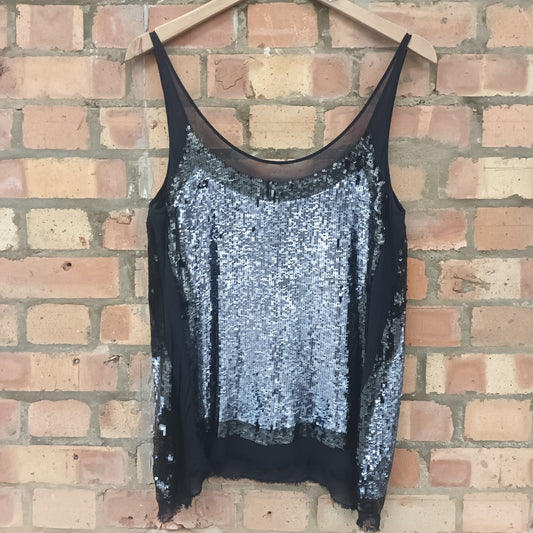 AllSaints Size 10 Navy Sequined Top