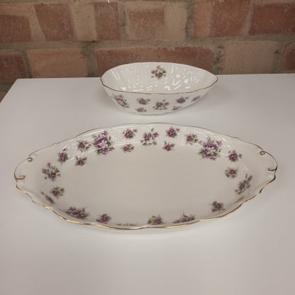 Set Of 2 Royal Albert Sweet Violets Bone China Dish And Bowl