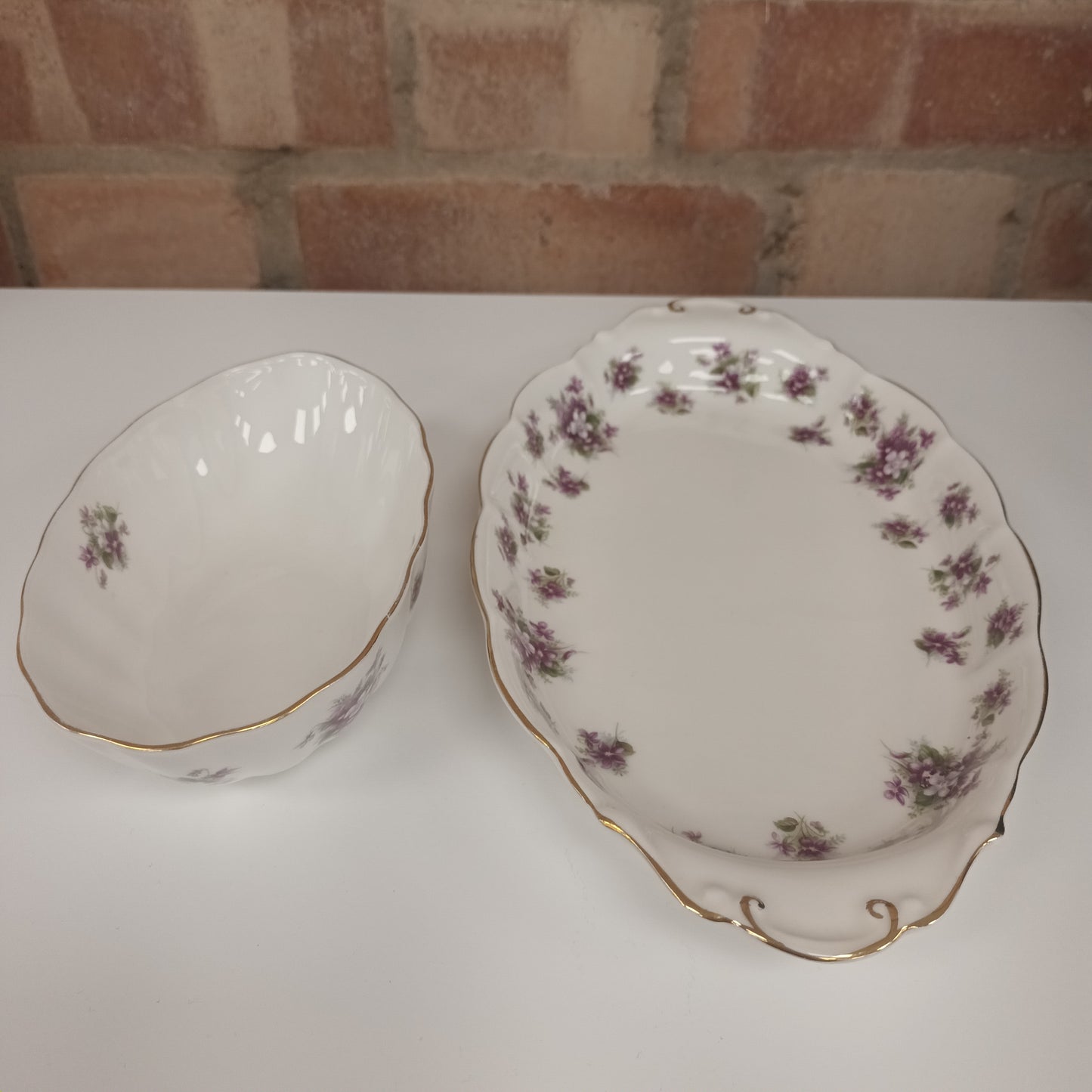 Set Of 2 Royal Albert Sweet Violets Bone China Dish And Bowl
