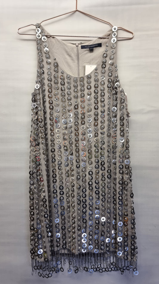 French Connection Silver Dress with Metallic Embellishments, Size 10