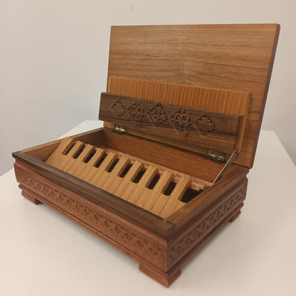 Handmade Carved Wooden Pop Up Cigarette Box