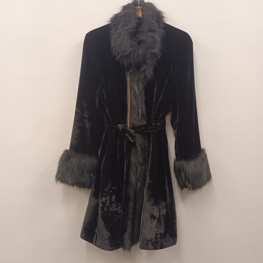 Per Una Faux Fur Velvet Black & Gold Coat Size 22