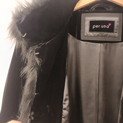 Per Una Faux Fur Velvet Black & Gold Coat Size 22