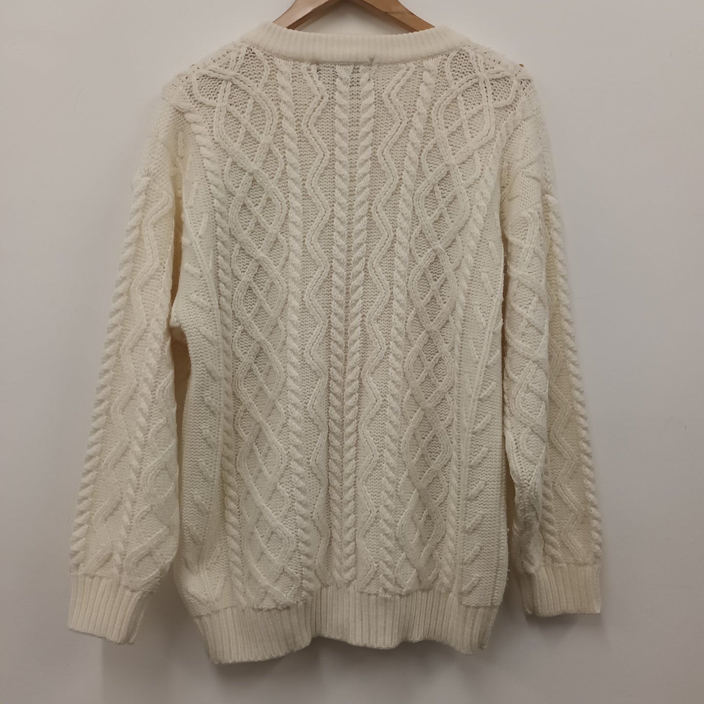 Chunky Cable Knit Cream Cardigan Floral Embroidery Free Size